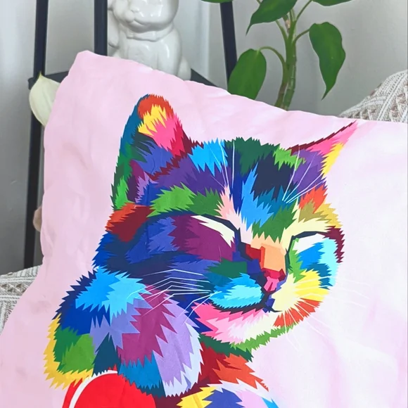 Kitty Cat Design Multi Color Colorful Accent Pillowcase Zippered Cover - Picture 2 of 6